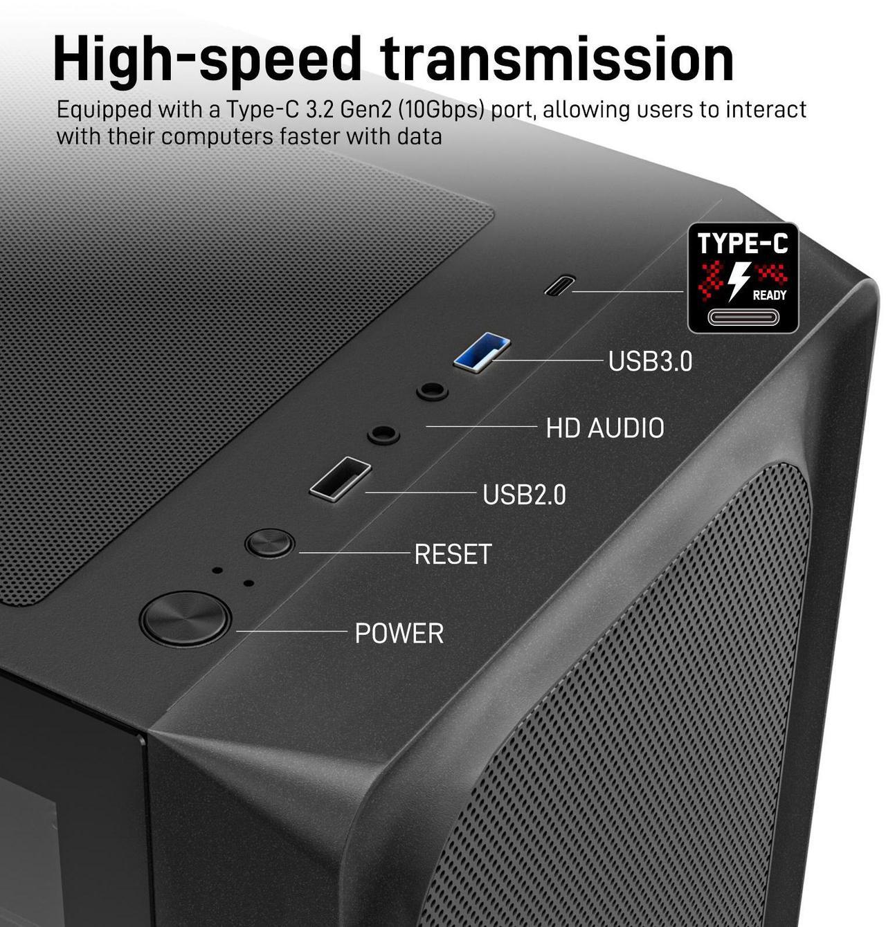 Alt view image 7 of 7 - DARKROCK EC2 Black ATX Mid Tower PC Case, Type-C Ready, Supports 50 Series Graphics Cards, Tempered Glass Side Panel, up to 8 x 120mm Cooling Fans & 1 x 360mm Radiator, 1 x Pre-Installed Fan