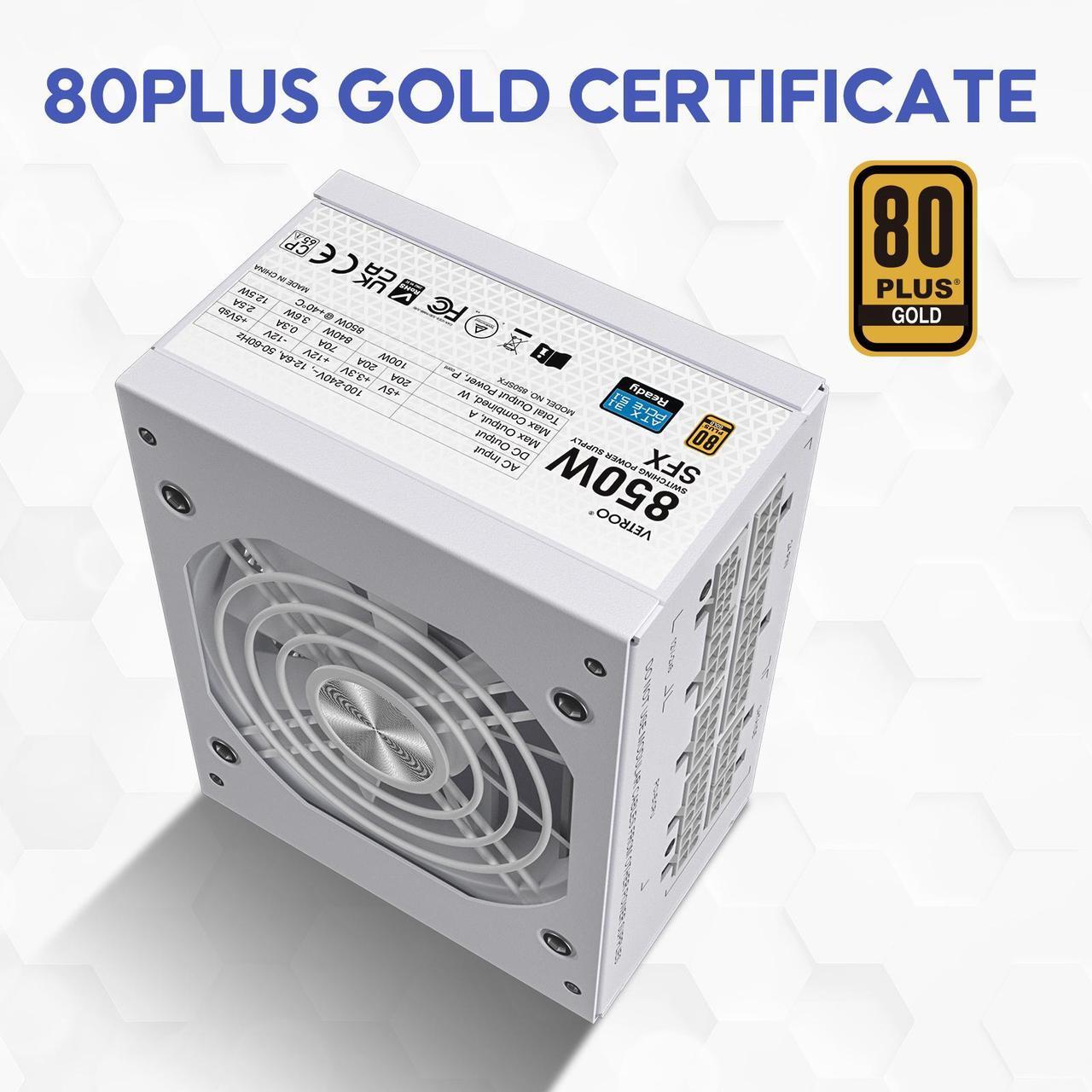 Alt view image 5 of 7 - Vetroo 850W SFX Power Supply ATX 3.1 & PCIE 5.1 Ready, 80 Plus Gold Certificate Fully Modular, 90mm FDB Fan for Low-Noise Operation, SFX-to-ATX Bracket, 10-Year Warranty - White