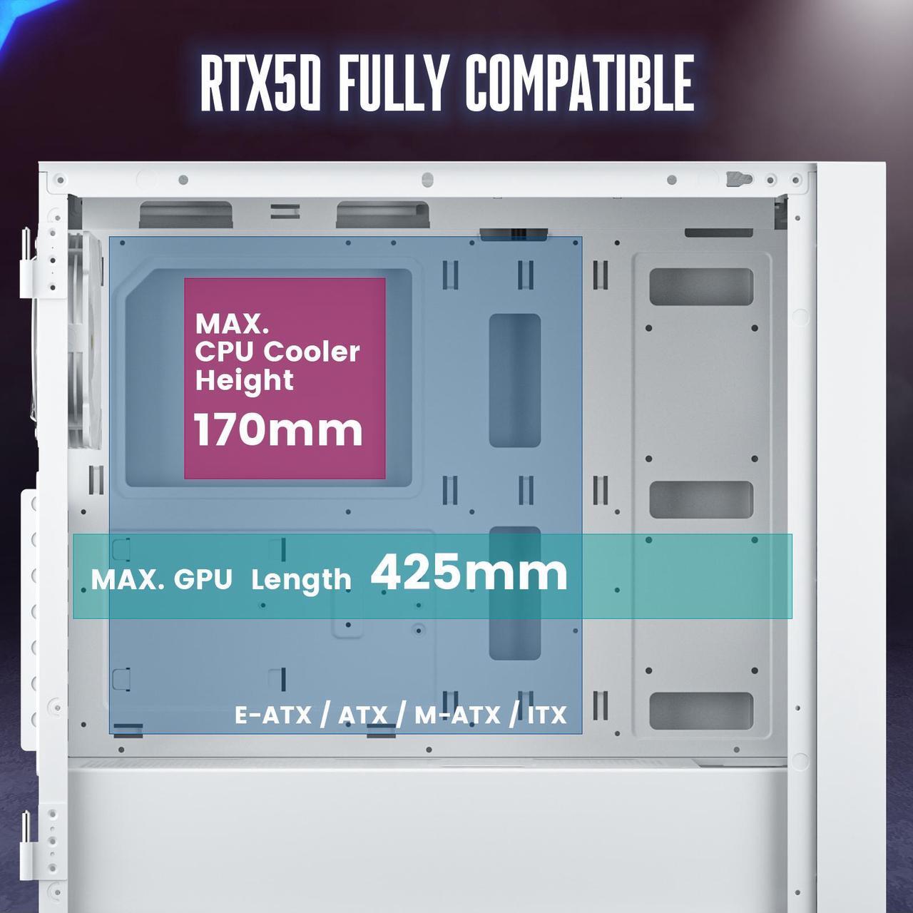Alt view image 2 of 7 - VETROO AL800 Full Tower White PC Computer Case with 1000W White Power Supply Door Opening Design Tempered Glass, E-ATX/ATX Support, Adjustable LED Strip, Pre-Installed ARGB & PWM FDB Fan in Rear