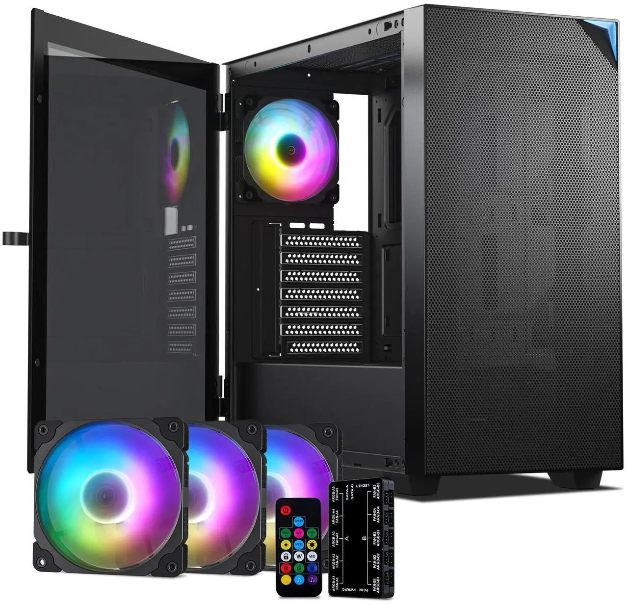 Main image of VETROO AL800 Full Tower PC Computer Case w/Door Opening Design Tempered Glass, E-ATX/ATX Support, Built-in ARGB LED Strip in Front Mesh Panel, Type-C Ready, 4Pcs 120mm Addressable RGB Fans -Black