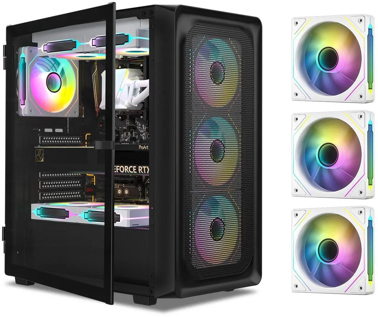 Main image of DARKROCK EC2 Black ATX Mid Tower PC Case with 3x120mm White Infinity Design F120 Fan & 1x120mm Black Fan, Type-C Ready, Tempered Glass Side Panel, up to 8 x 120mm Cooling Fans & 1 x 360mm Radiator