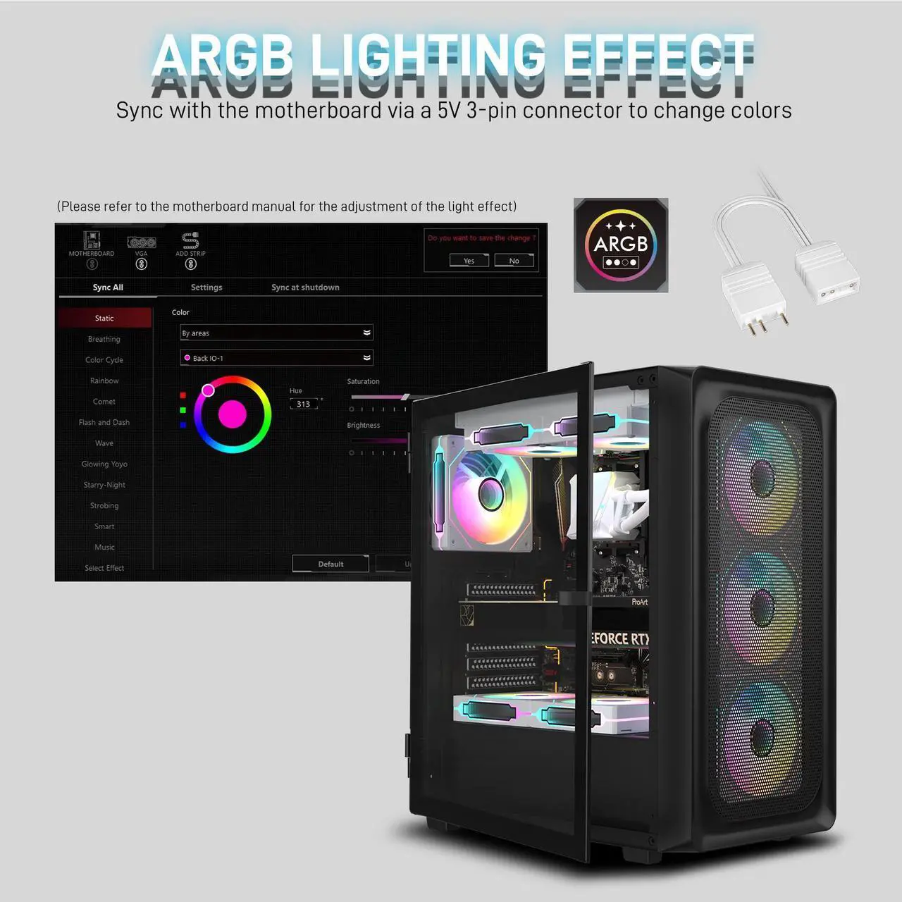 Alt view image 5 of 7 - DARKROCK EC2 Black ATX Mid Tower PC Case with 3x120mm White Infinity Design F120 Fan & 1x120mm Black Fan, Type-C Ready, Tempered Glass Side Panel, up to 8 x 120mm Cooling Fans & 1 x 360mm Radiator