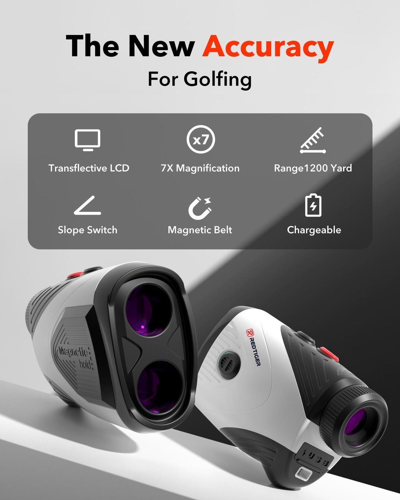 Alt view image 2 of 7 - REDTIGER Golf Rangefinder with Slope, 1200 Yards Laser Range Finder Golfing, 7X Magnification, Flag Pole Locking Vibration, Rechargeable Range Finders with Magnet Stripe