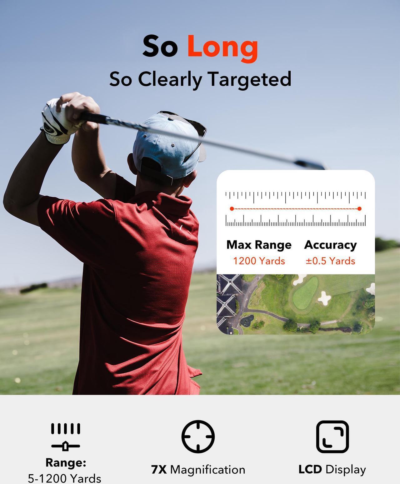 Alt view image 3 of 7 - REDTIGER Golf Rangefinder with Slope, 1200 Yards Laser Range Finder Golfing, 7X Magnification, Flag Pole Locking Vibration, Rechargeable Range Finders with Magnet Stripe