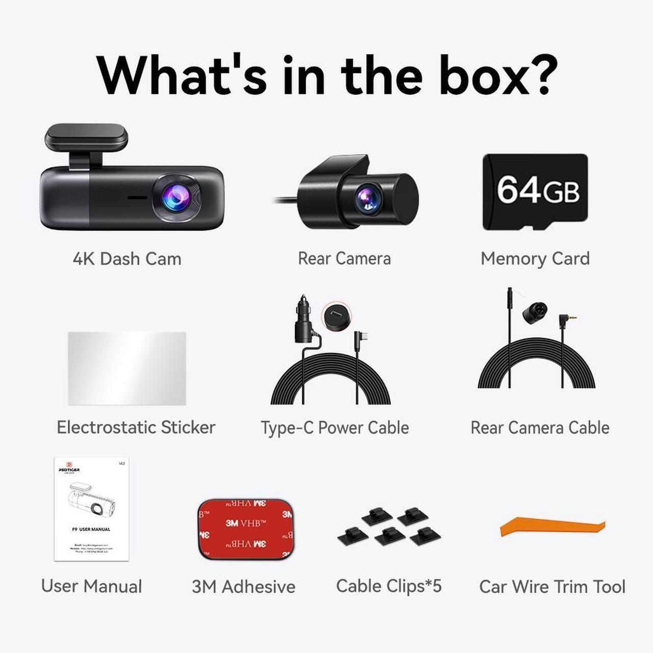 Alt view image 7 of 7 - REDTIGER Dash Cam 4K Front and Rear 1080P, WiFi GPS Car Camera with Free 32GB SD Card, Dual Dash Camera for Cars, Loop Recording, Night Vision, Parking Mode, Smart App Control, Support 256GB Max