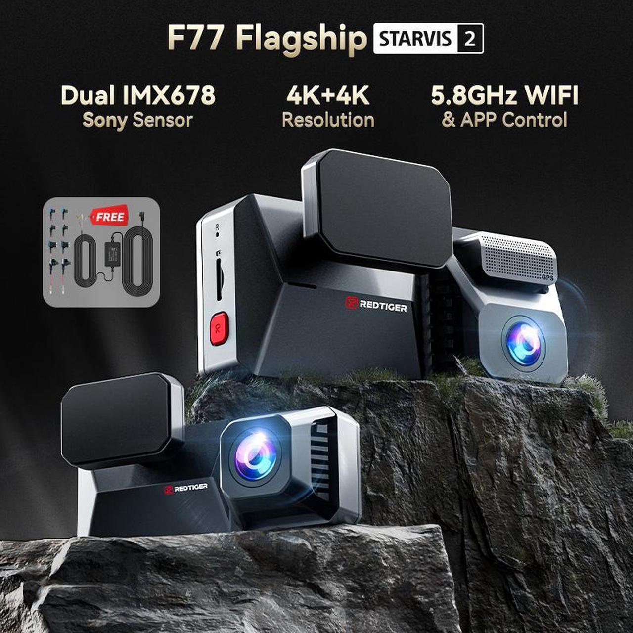 Main image of REDTIGER F77 4K+4K Front and Rear Dash Cam with HDR, Dual STARVIS 2 IMX678 Sensor, Voice Control Dash Camera for Cars with 128GB eMMC Storage, 5.8GHz WiFi, 4'' Touch Screen, 24H Parking Mode