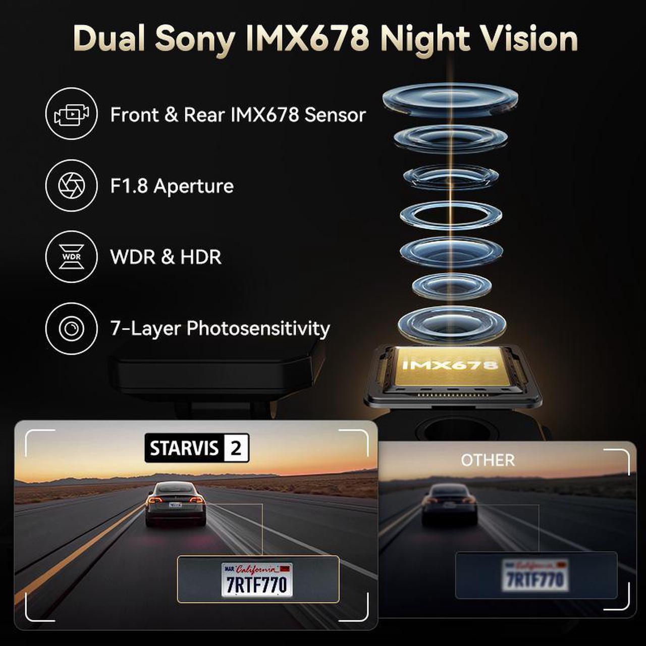 Alt view image 3 of 7 - REDTIGER F77 4K+4K Front and Rear Dash Cam with HDR, Dual STARVIS 2 IMX678 Sensor, Voice Control Dash Camera for Cars with 128GB eMMC Storage, 5.8GHz WiFi, 4'' Touch Screen, 24H Parking Mode