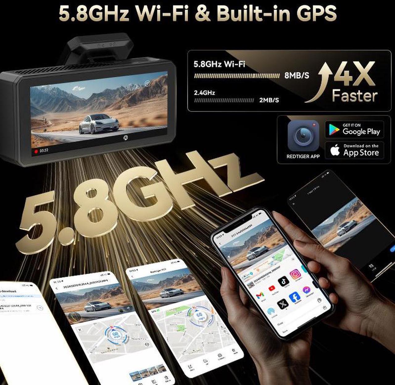 Alt view image 6 of 7 - REDTIGER F77 4K+4K Front and Rear Dash Cam with HDR, Dual STARVIS 2 IMX678 Sensor, Voice Control Dash Camera for Cars with 128GB eMMC Storage, 5.8GHz WiFi, 4'' Touch Screen, 24H Parking Mode