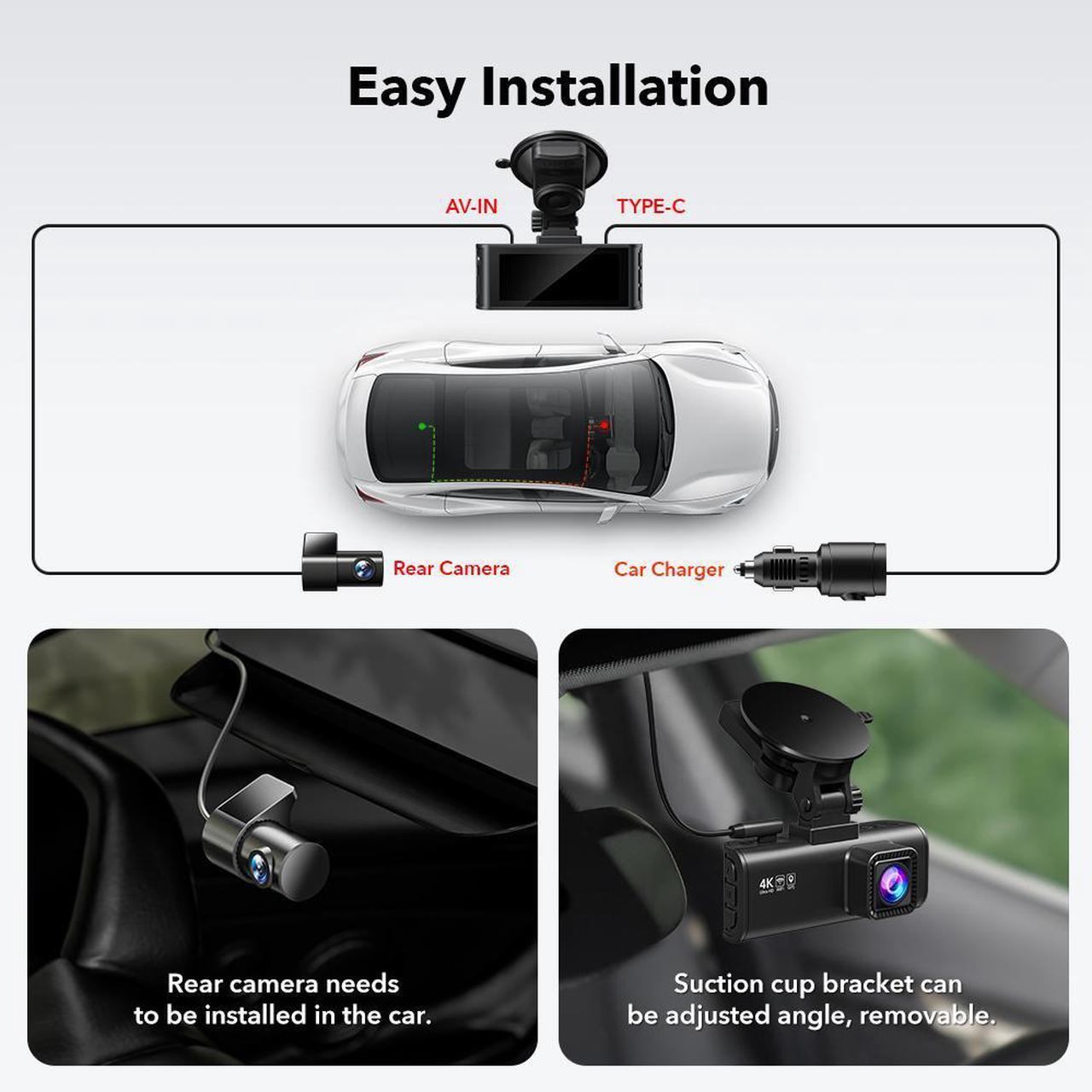 Alt view image 7 of 7 - REDTIGER F7NP Dash cam Front and Rear 4K Dash Camera Full HD Car Dashboard Recorder with 3.16 IPS Screen, Wi-Fi GPS Night Vision Loop Recording, 170° Wide Angle WDR, Free 32GB Card
