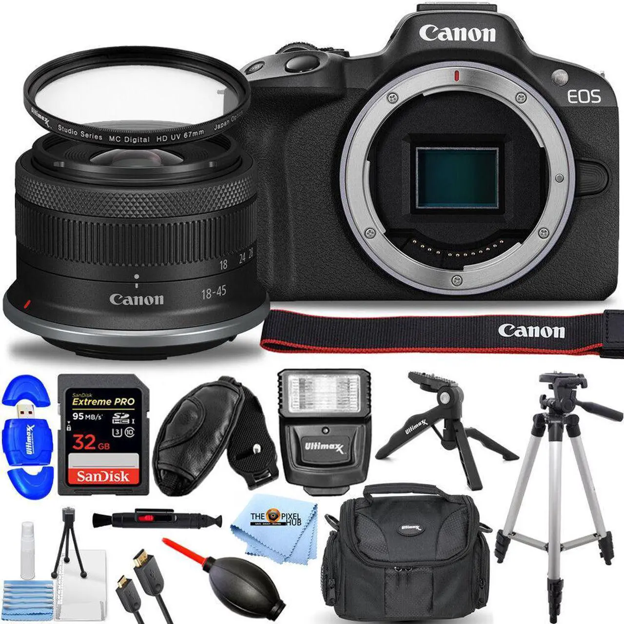 Main image of Canon EOS R50 Mirrorless Camera with 18-45mm Lens (Black) 5811C012 - 12PC Bundle
