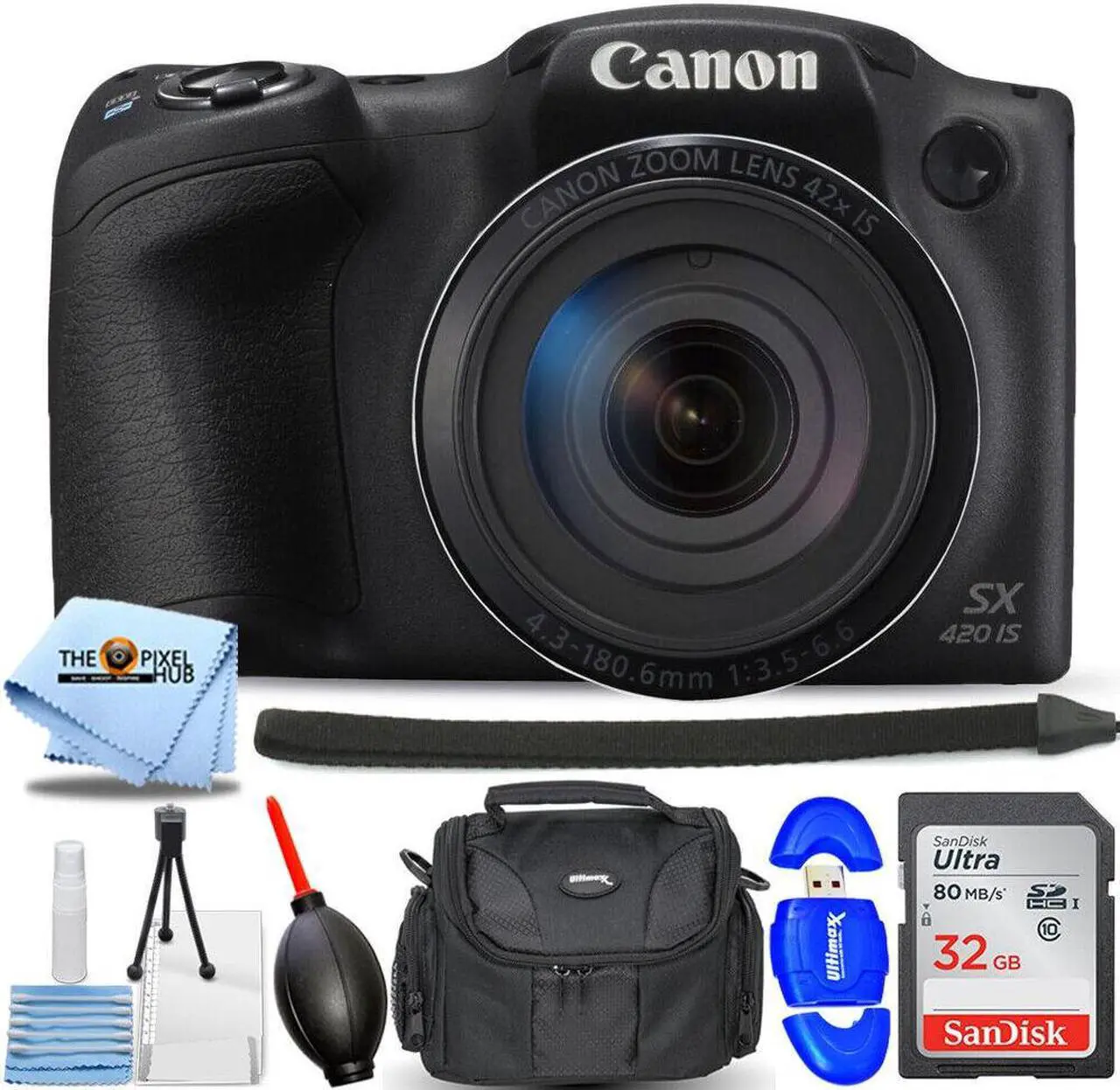 Main image of Canon PowerShot SX420 IS 20MP Digital Camera (Black) - Essential 32GB Bundle