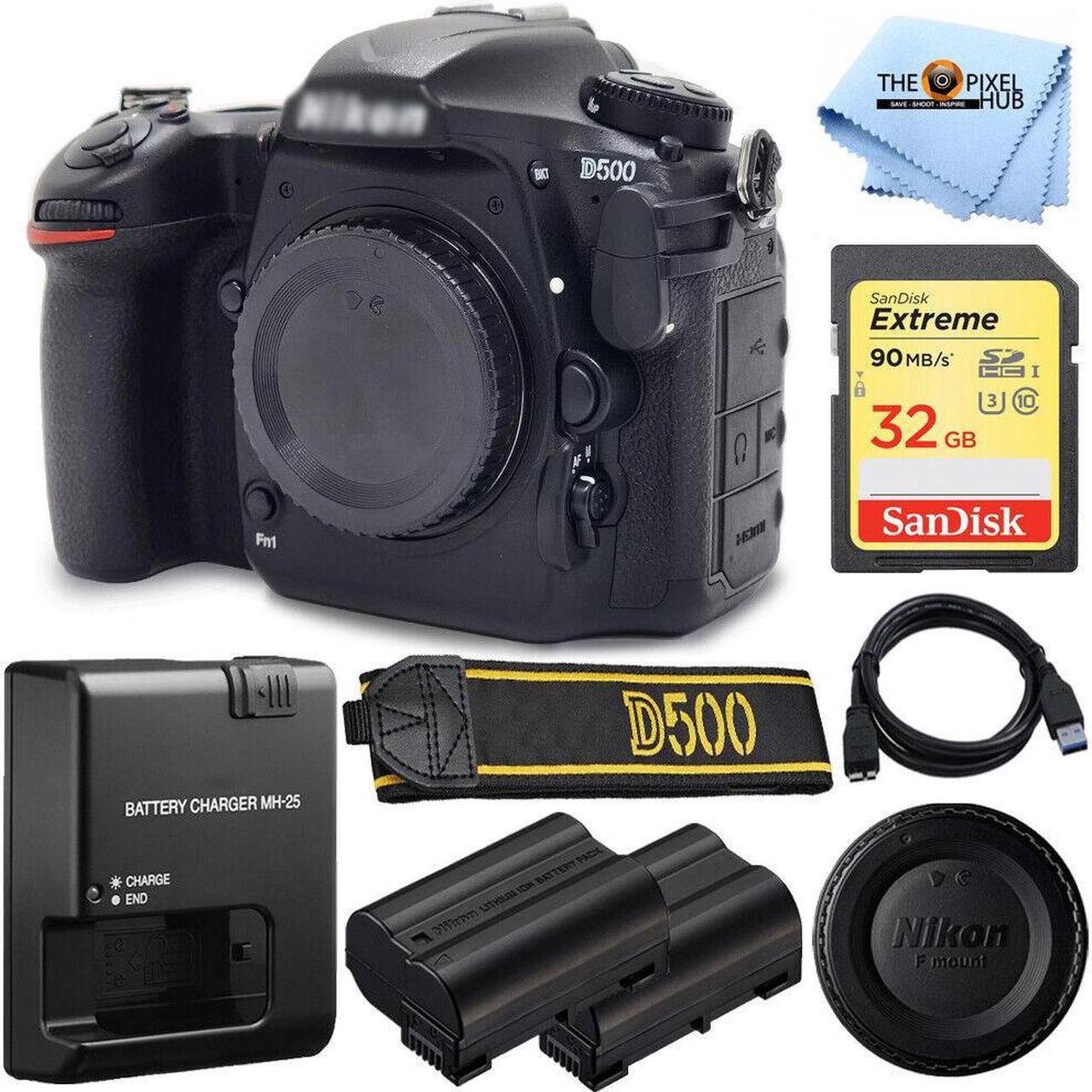 Main image of Nikon D500 20.9 MP 4K WiFi DSLR Camera (Body Only) + EXT BATT + Sandisk 32GB SD