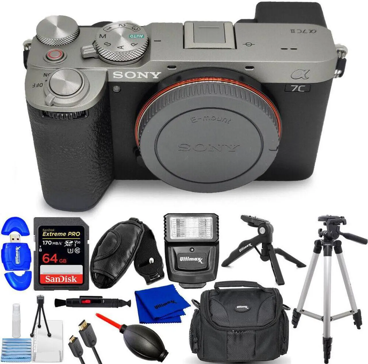 Main image of Sony a7C II Mirrorless Camera (Silver) ILCE-7CM2/S - 12PC Accessory Bundle