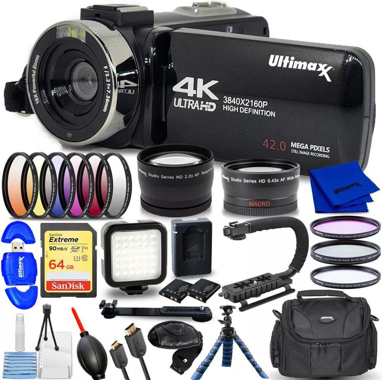 Main image of Ultimaxx 4K Ultra HD 42MP Camcorder Video Vlog Camera with LED Light 15PC Bundle