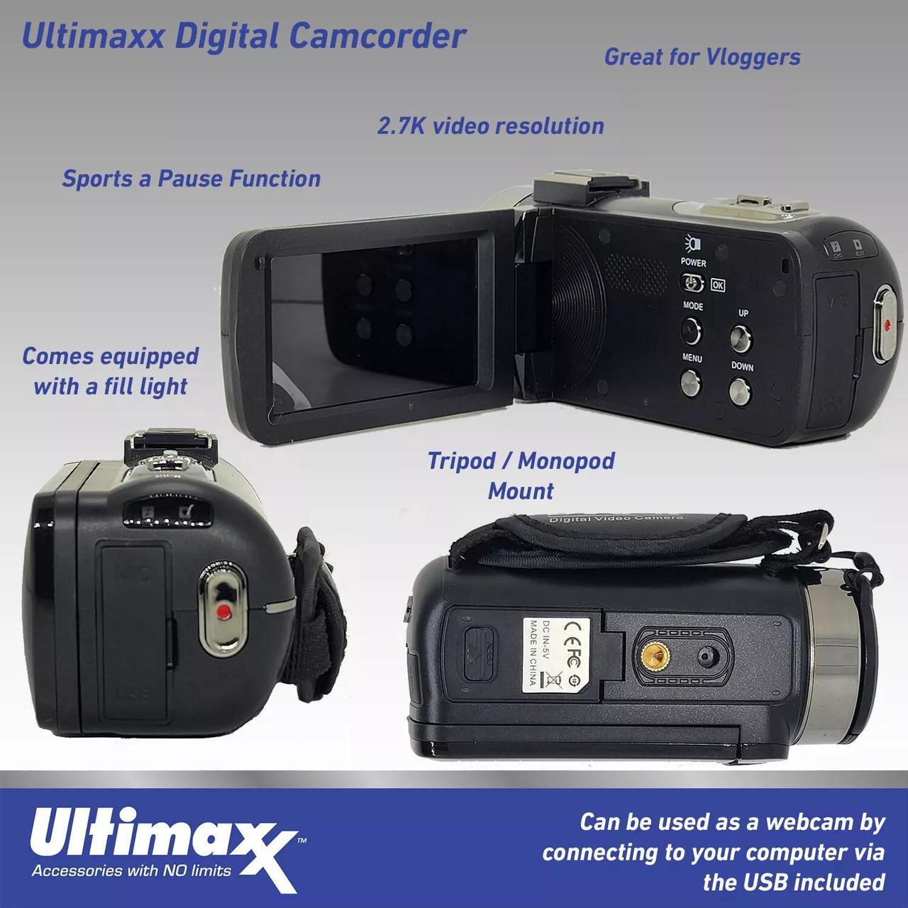 Alt view image 2 of 4 - Ultimaxx 4K Ultra HD 42MP Camcorder Video Vlog Camera with LED Light 15PC Bundle