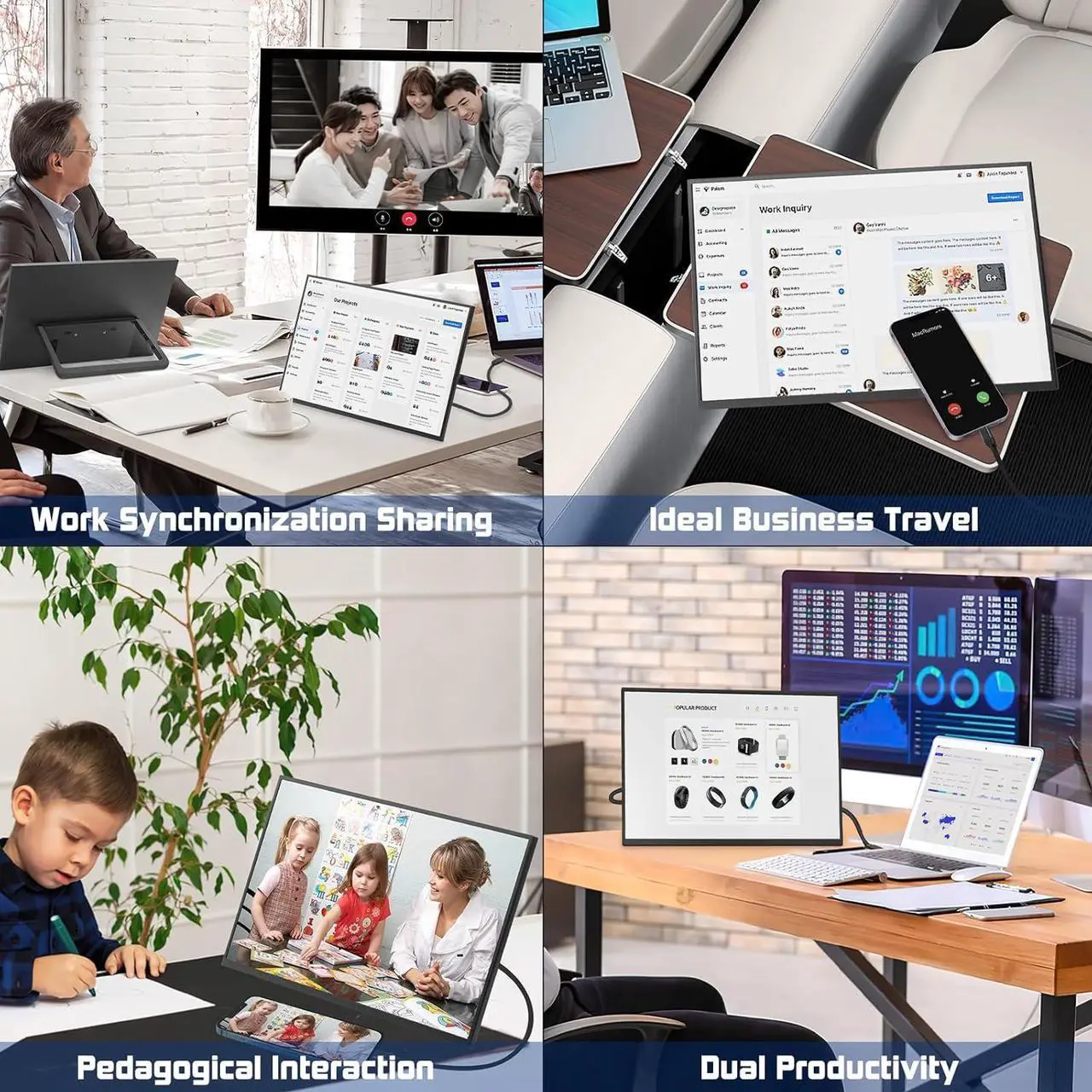 Alt view image 6 of 6 - Portable Monitor 18.5 inch 100Hz 100% sRGB FHD 1080P IPS Computer Display Gaming Monitor for Laptop USB C HDMI HDR Travel Monitor with Kickstand for Mac PC Xbox PS4/5 Switch Laptop Monitor