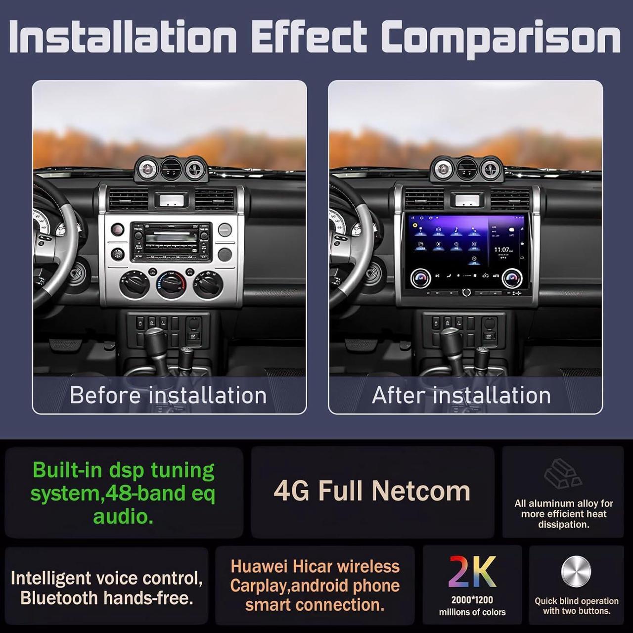 Alt view image 4 of 7 - NUOLAISUN Replacement for Toyota FJ Cruiser Radio Upgrade 2007-2022, Silver 13.3" Android Head Unit TS10, 4+32G, Wireless CarPlay & Android Auto, GPS Navigation, AHD Backup Camera