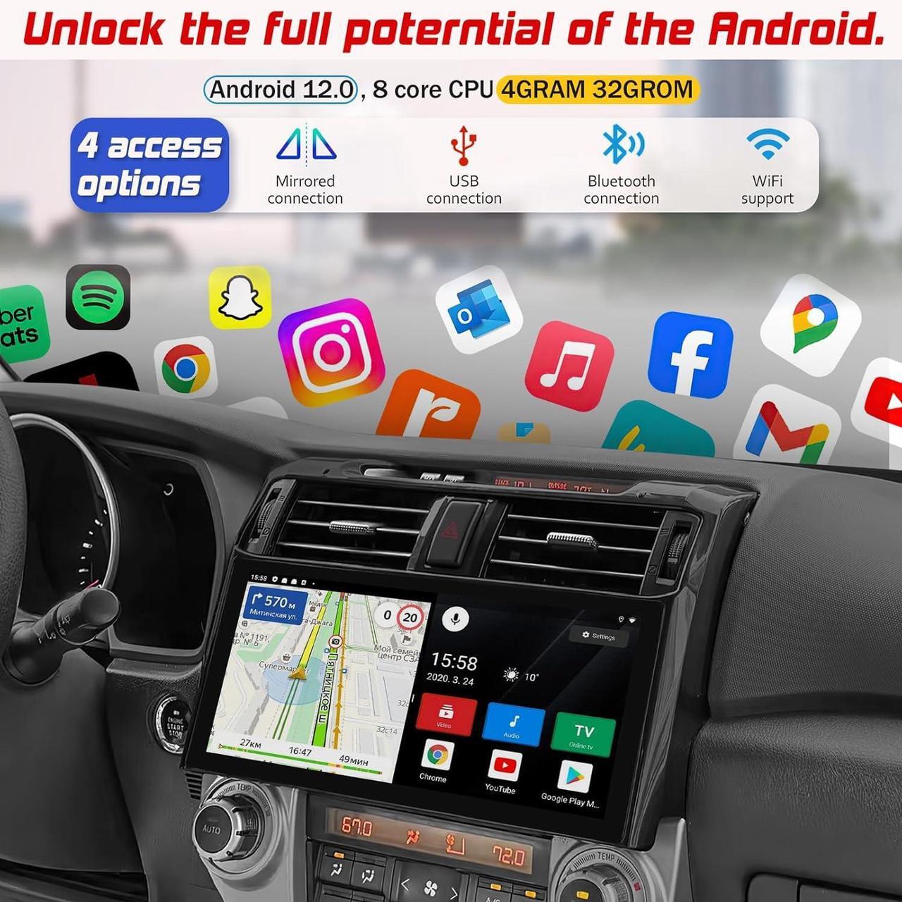 Alt view image 3 of 7 - NUOLAISUN Car Stereo Radio Dash Kit for Toyota 4Runner Radio LCD Screen 2009-2022, Black Lower 12.3" Android Head Unit TS10, 4+32G, Wireless CarPlay & Android Auto, GPS Navigation, AHD Backup Camera