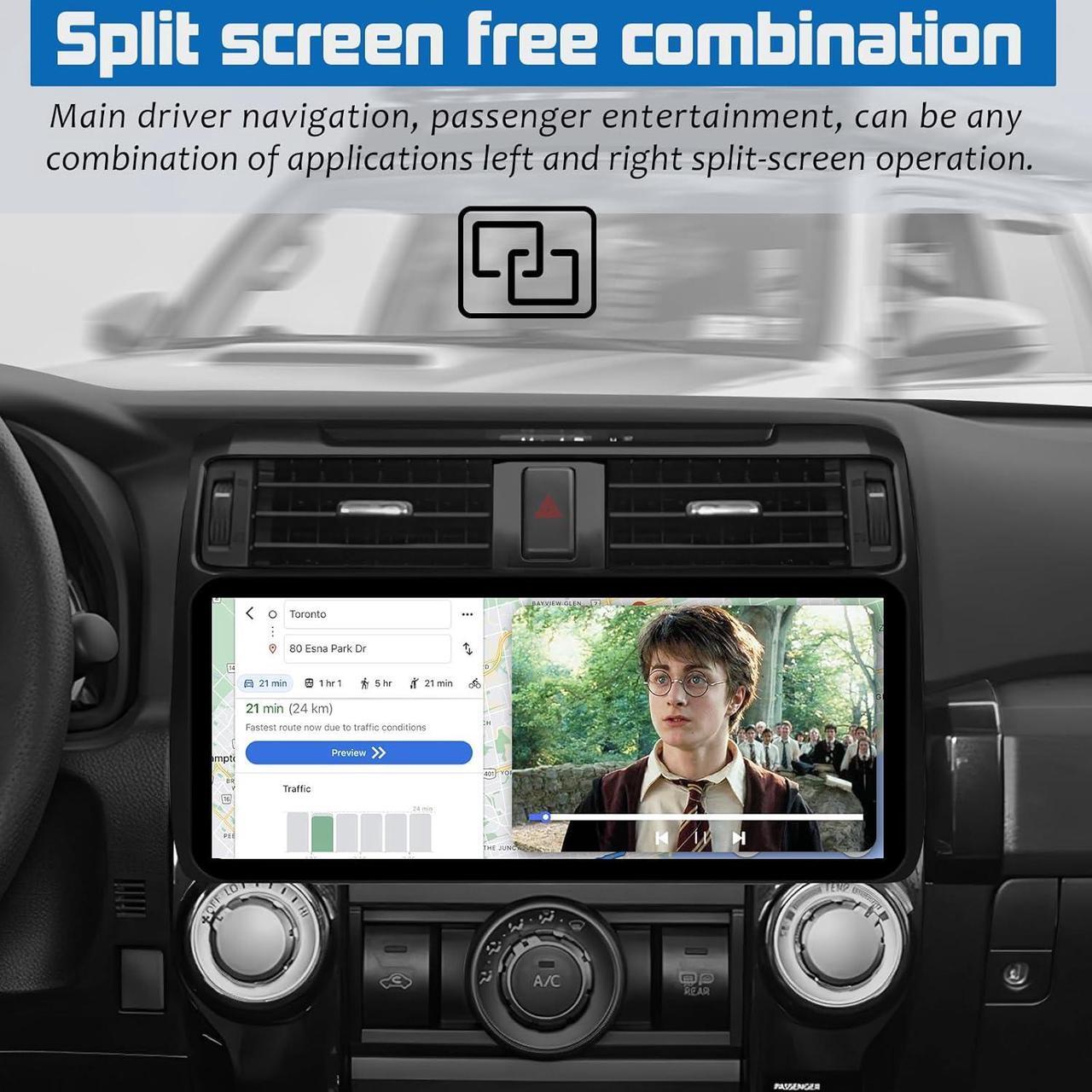 Alt view image 5 of 7 - NUOLAISUN Car Stereo Radio Dash Kit for Toyota 4Runner Radio LCD Screen 2009-2022, Black Lower 12.3" Android Head Unit TS10, 4+32G, Wireless CarPlay & Android Auto, GPS Navigation, AHD Backup Camera