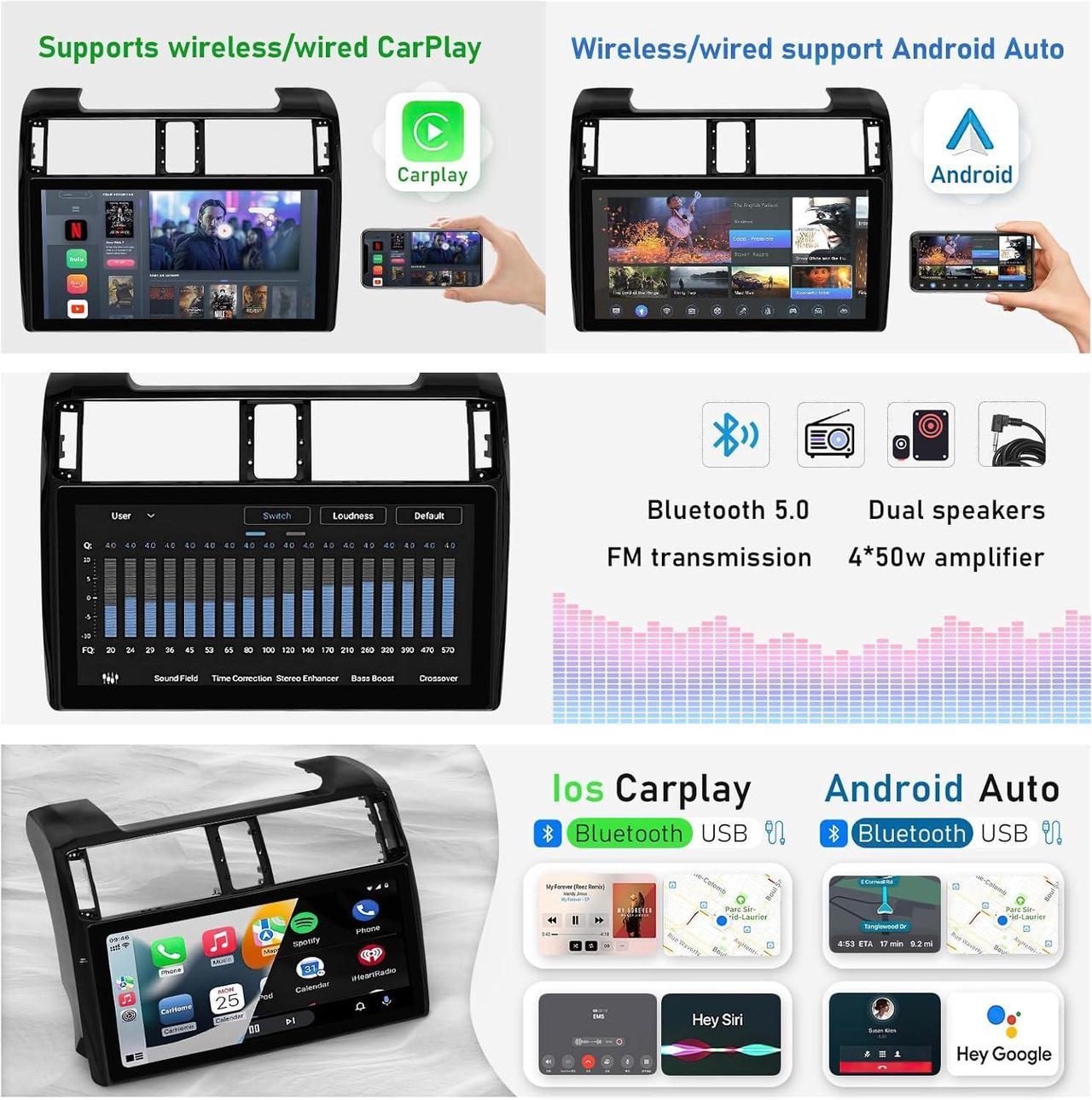Alt view image 6 of 7 - NUOLAISUN Car Stereo Radio Dash Kit for Toyota 4Runner Radio LCD Screen 2009-2022, Black Lower 12.3" Android Head Unit TS10, 4+32G, Wireless CarPlay & Android Auto, GPS Navigation, AHD Backup Camera