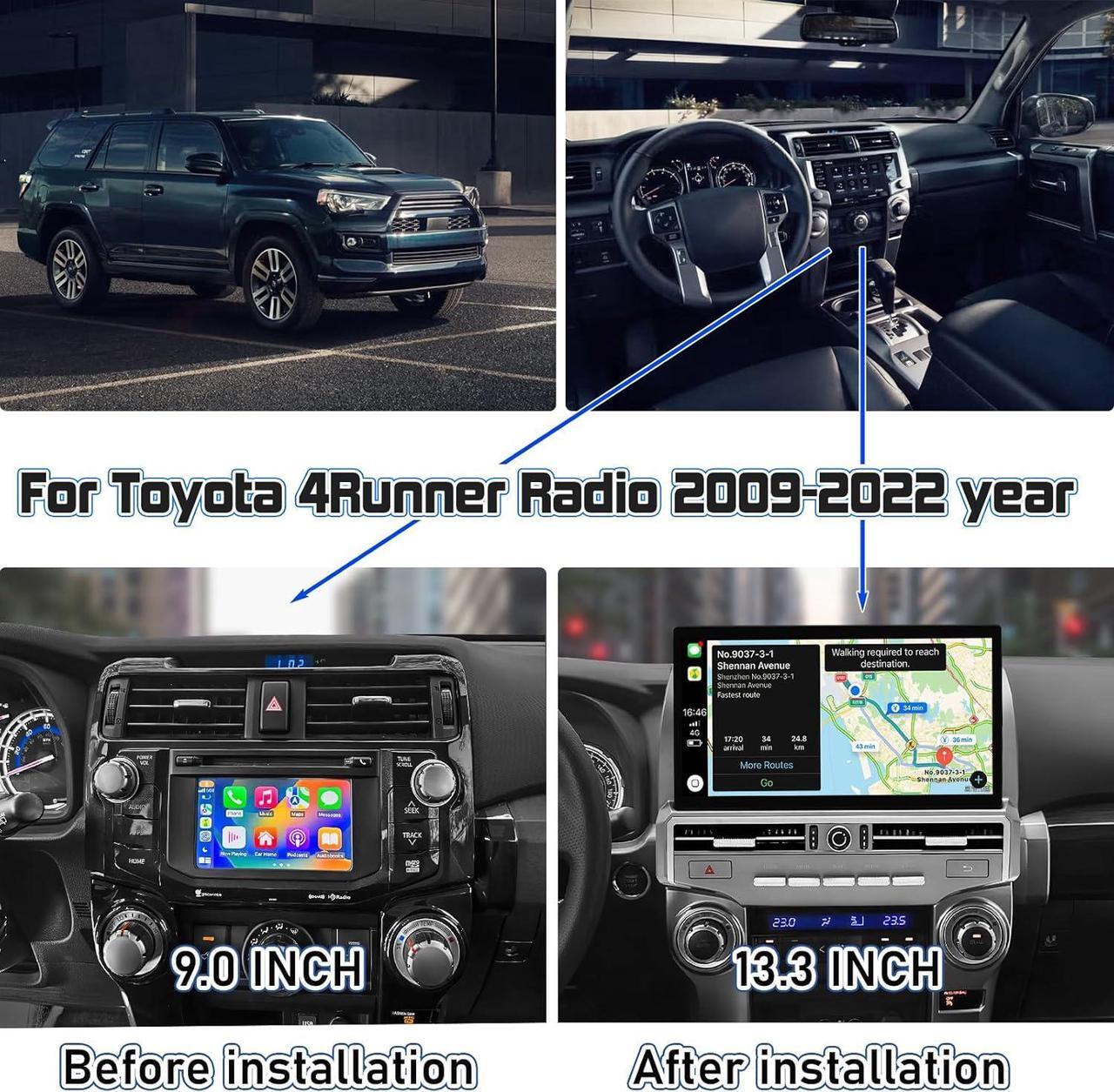 Alt view image 2 of 6 - NUOLAISUN Stereo Radio Dash Kit for Toyota 4Runner Radio 2009-2022, Silver Upper 13.3" Android Head Unit TS10, 4+32G, Wireless CarPlay & Android Auto GPS Navigation AHD Backup Camera