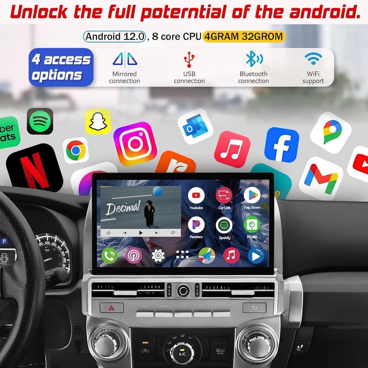 Alt view image 3 of 6 - NUOLAISUN Stereo Radio Dash Kit for Toyota 4Runner Radio 2009-2022, Silver Upper 13.3" Android Head Unit TS10, 4+32G, Wireless CarPlay & Android Auto GPS Navigation AHD Backup Camera