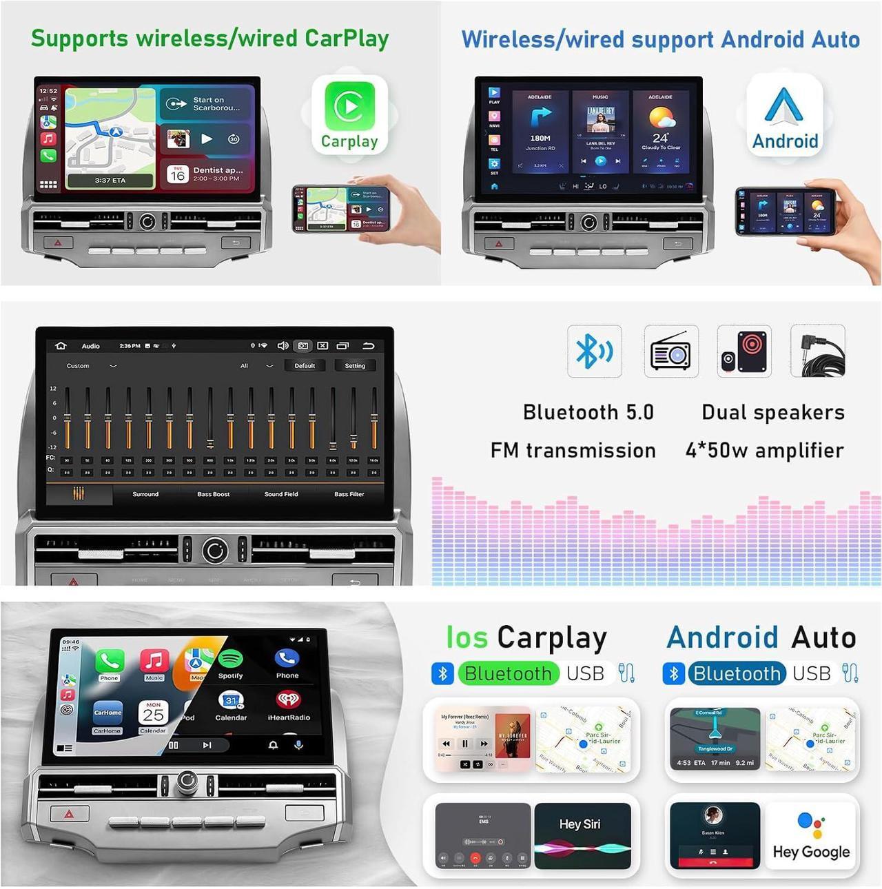 Alt view image 6 of 6 - NUOLAISUN Stereo Radio Dash Kit for Toyota 4Runner Radio 2009-2022, Silver Upper 13.3" Android Head Unit TS10, 4+32G, Wireless CarPlay & Android Auto GPS Navigation AHD Backup Camera