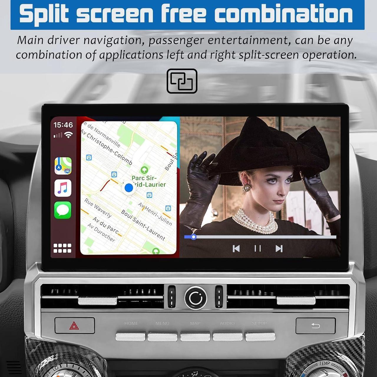 Alt view image 5 of 6 - NUOLAISUN Stereo Radio Dash Kit for Toyota 4Runner Radio 2009-2022, Silver Upper 13.3" Android Head Unit TS10, 4+32G, Wireless CarPlay & Android Auto GPS Navigation AHD Backup Camera