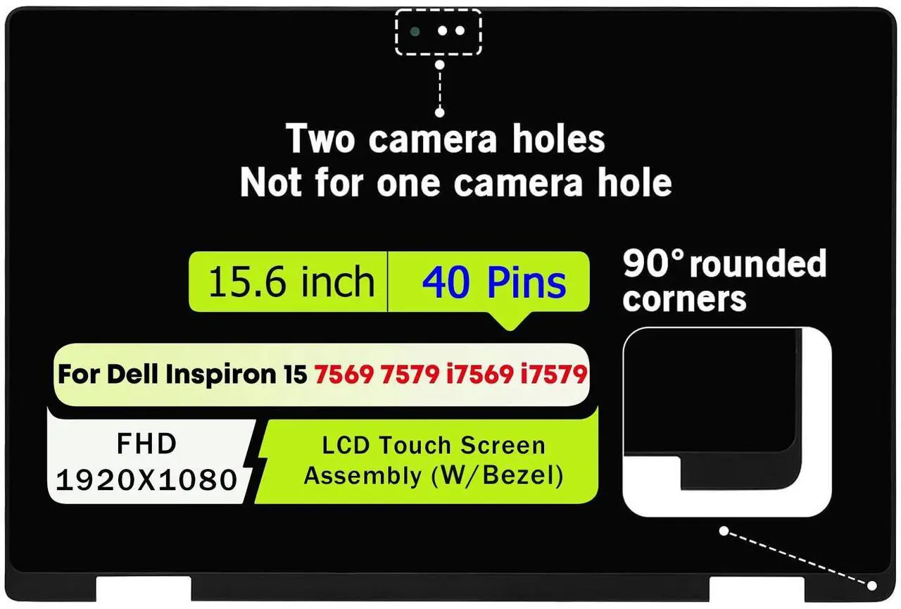 Main image of NUOLAISUN For Dell Inspiron 15 7569 7579 LCD Touch Screen Assembly Replacement B156HAB01.0