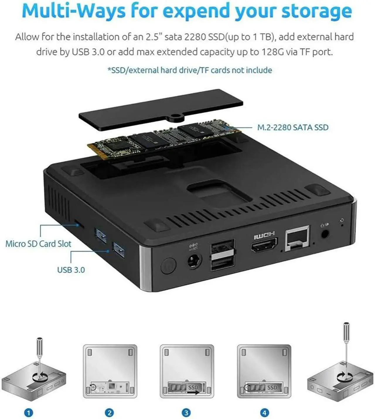 Alt view image 4 of 7 - SOYO M3 Mini PC with Intel J3710 CPU, 8GB RAM 256GB SSD Mini Computer, WINDOWS10 Desktop Portable Computer, WiFi/BT4.2/LAN(RJ45)1000M/USB 3.0