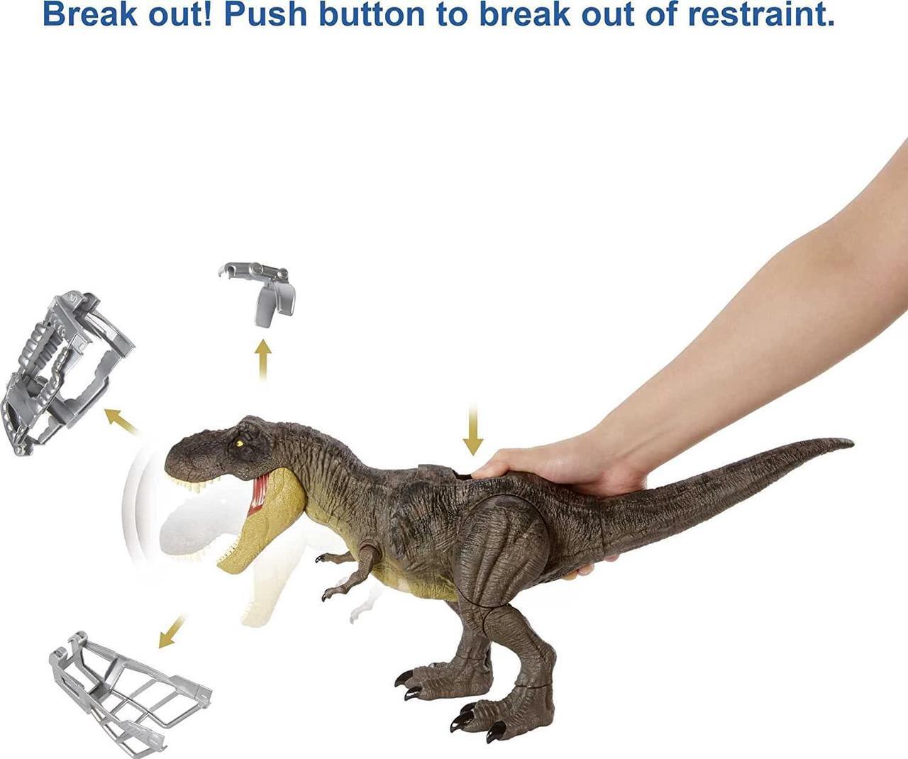 Alt view image 4 of 5 - Jurassic World Stomp 'N Escape Tyrannosaurus Rex Camp Cretaceous Dinosaur Toy For 4 Year Olds & Up