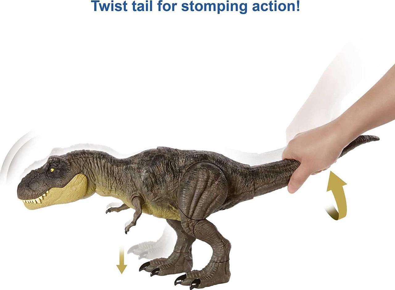 Alt view image 3 of 5 - Jurassic World Stomp 'N Escape Tyrannosaurus Rex Camp Cretaceous Dinosaur Toy For 4 Year Olds & Up