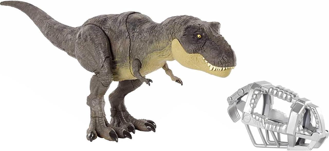 Alt view image 5 of 5 - Jurassic World Stomp 'N Escape Tyrannosaurus Rex Camp Cretaceous Dinosaur Toy For 4 Year Olds & Up
