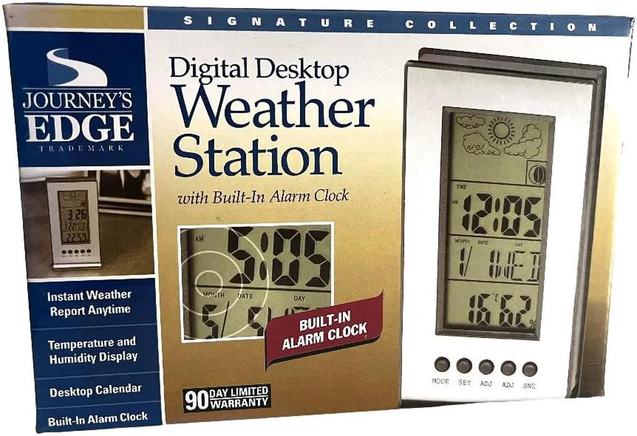 Alt view image 2 of 3 - Digital Desktop Weather Station Journeys Edge Built-in Alarm Clock NIB 13z