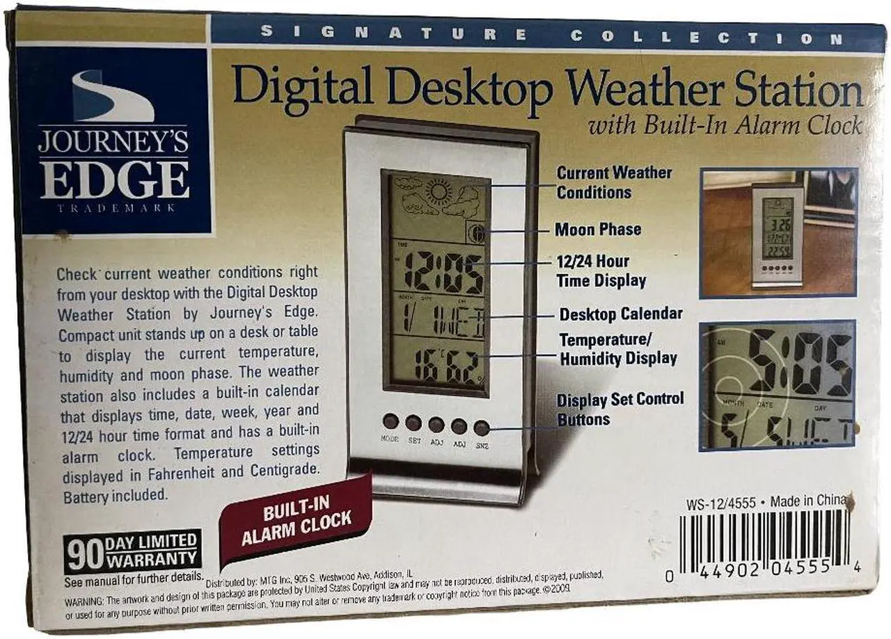 Alt view image 3 of 3 - Digital Desktop Weather Station Journeys Edge Built-in Alarm Clock NIB 13z