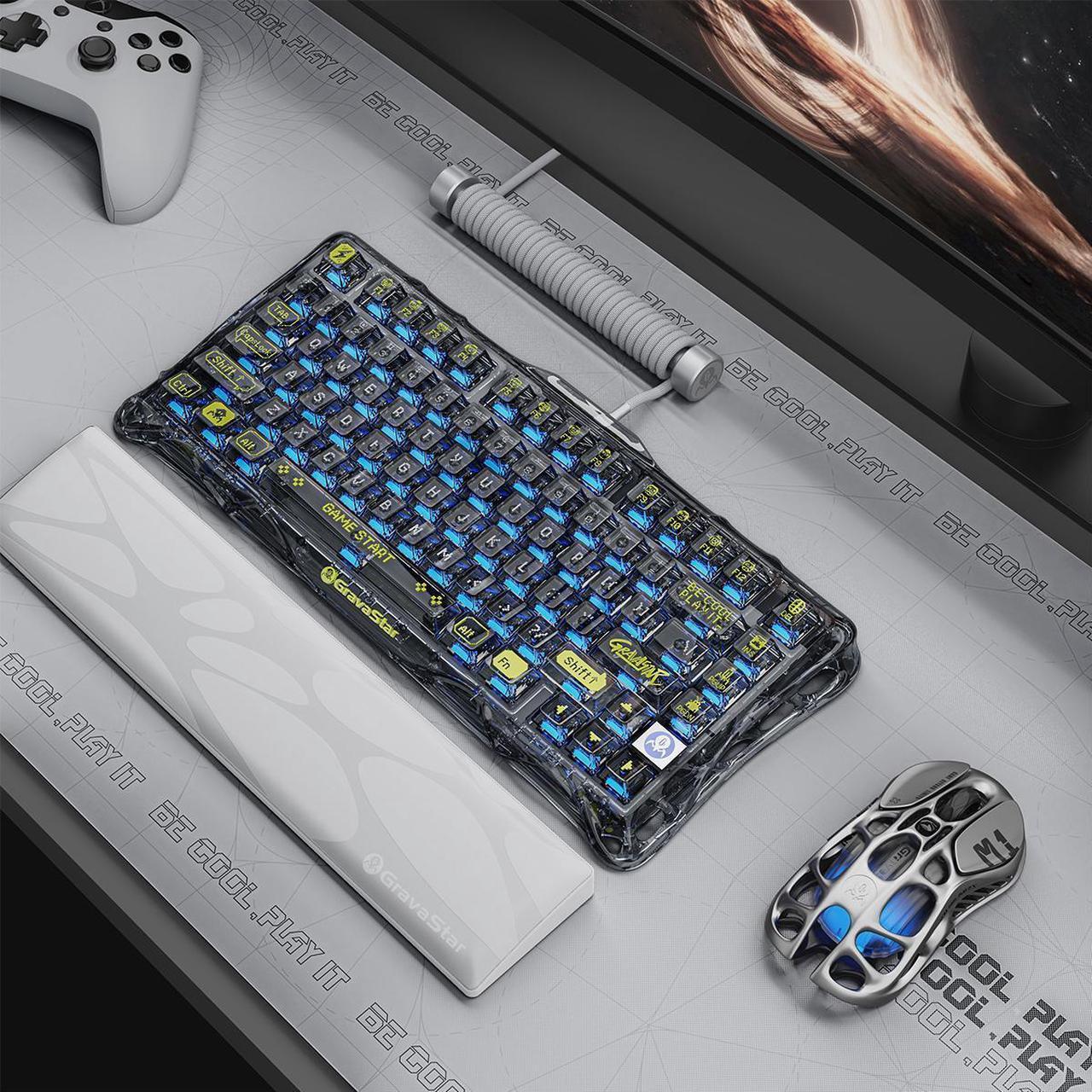 Alt view image 6 of 6 - GravaStar Mercury K1 Lite Mechanical Gaming Keyboard, 75% Gasket Hot Swappable Custom Keyboard, Pre-lubed Linear Switches Mechanical Keyboard, RGB Backlit Wireless Keyboard - Transparent Black