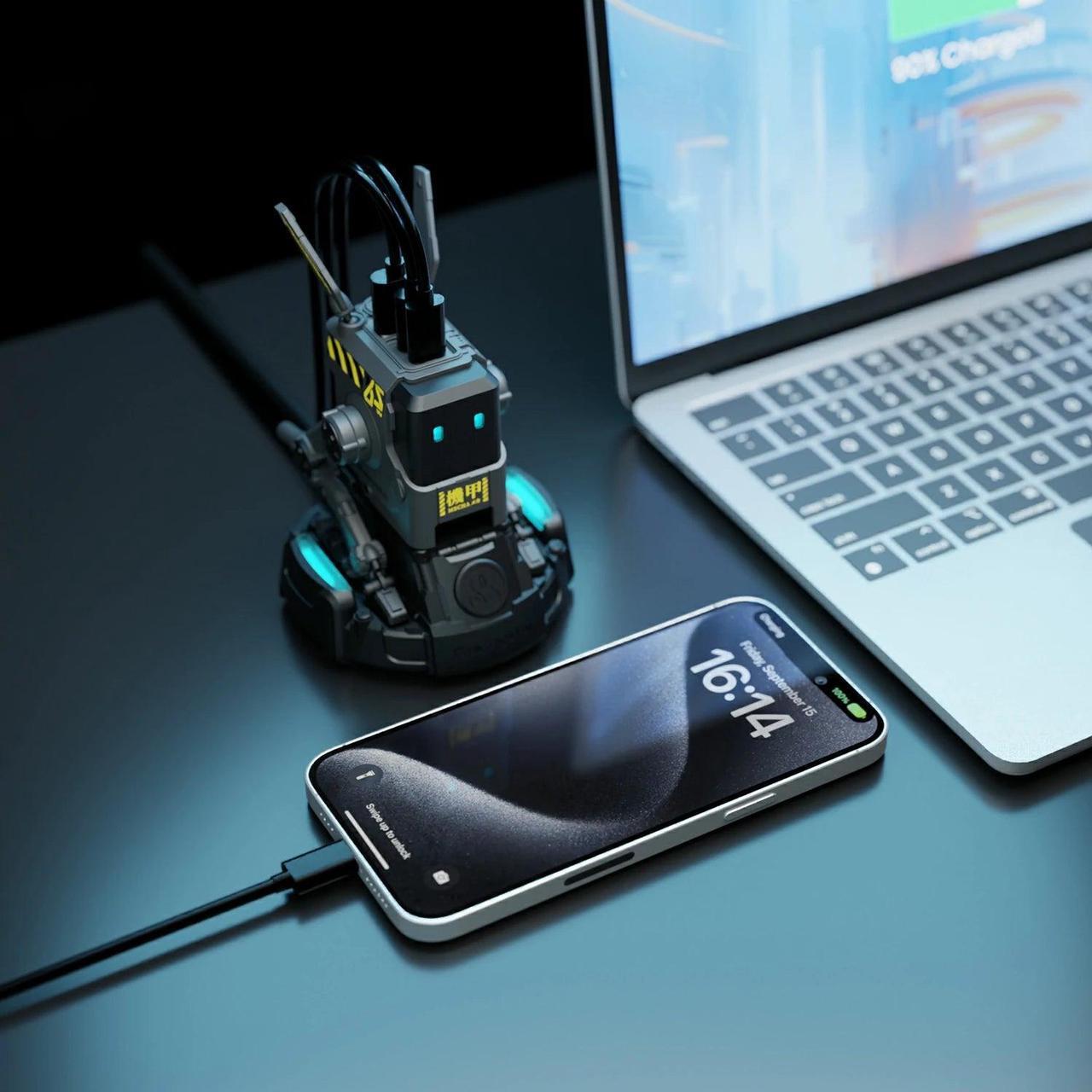 Alt view image 7 of 7 - GravaStar 65W USB C Charger, Alpha65 Robot Fast GaN Charger Block, 3-Port Fast Charger, Foldable Wall USB C Charger for iPhone, MacBook, iPad, Laptop, Steam Deck, Gifts for Men