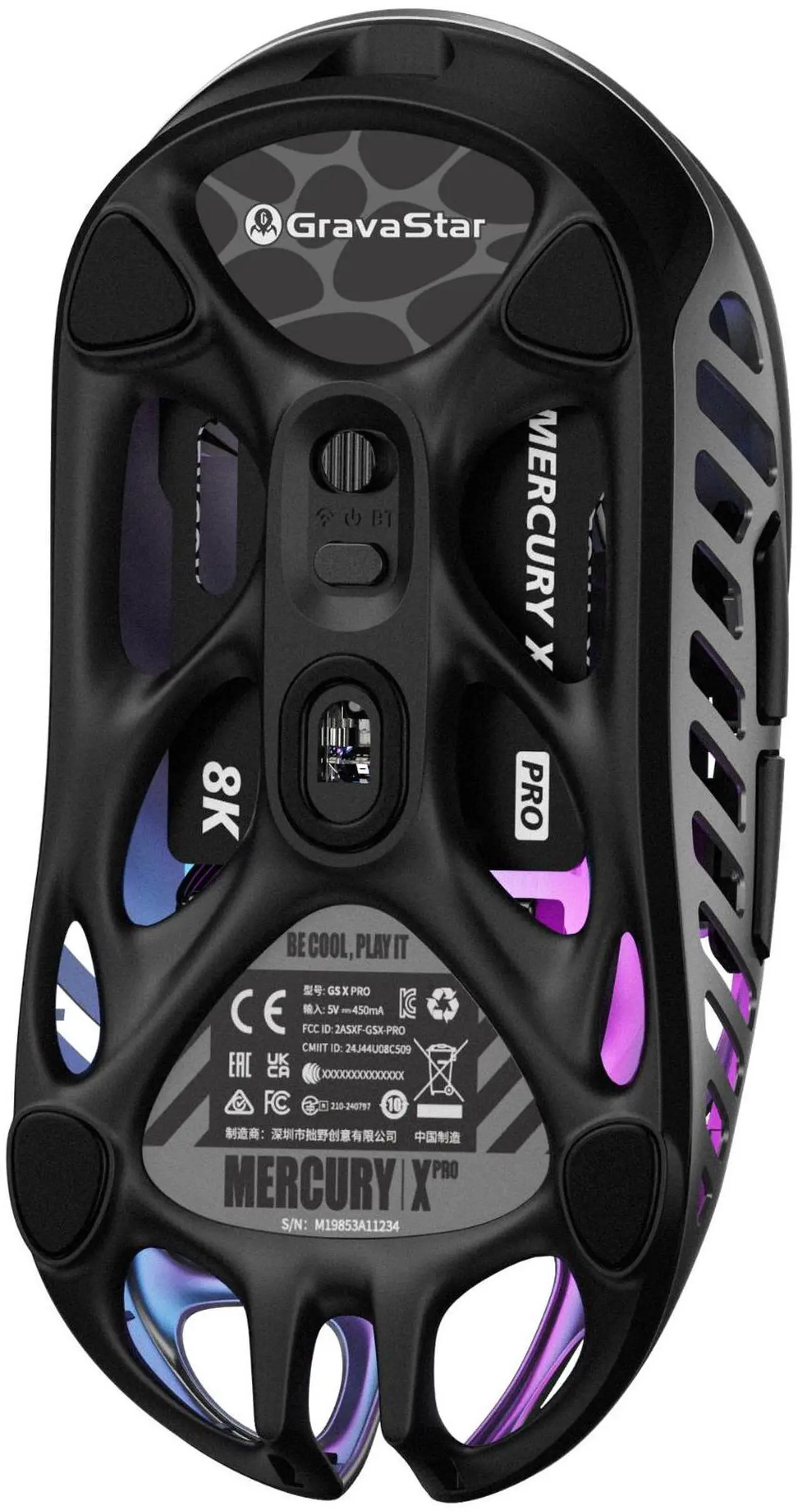 Alt view image 7 of 7 - GravaStar Mercury X Pro Wireless Gaming Mouse  32,000 DPI PAW 3950 Sensor, 8,000Hz Polling Rate, Only 49g, Magnesium Alloy Hollow Frame, RGB Lighting, 5 Programmable Buttons, Tri Mode Connectivity