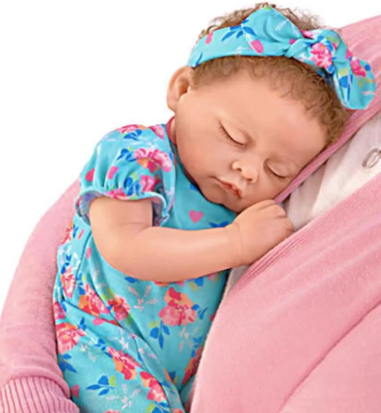 Alt view image 4 of 7 - The Ashton - Drake Galleries Bella Authentic Silicone Baby Doll "Breathes" And "Coos" with Custom Floral Sleeper & Headband TrueTouch® Authentic Silicone Sleeping Doll by Linda Murray 19-inches