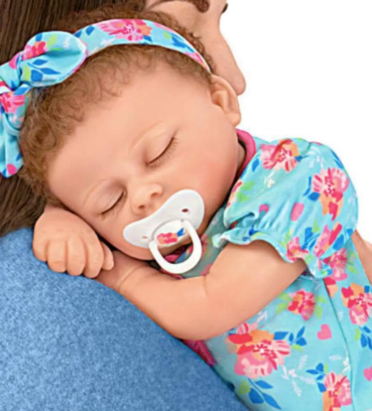 Alt view image 6 of 7 - The Ashton - Drake Galleries Bella Authentic Silicone Baby Doll "Breathes" And "Coos" with Custom Floral Sleeper & Headband TrueTouch® Authentic Silicone Sleeping Doll by Linda Murray 19-inches