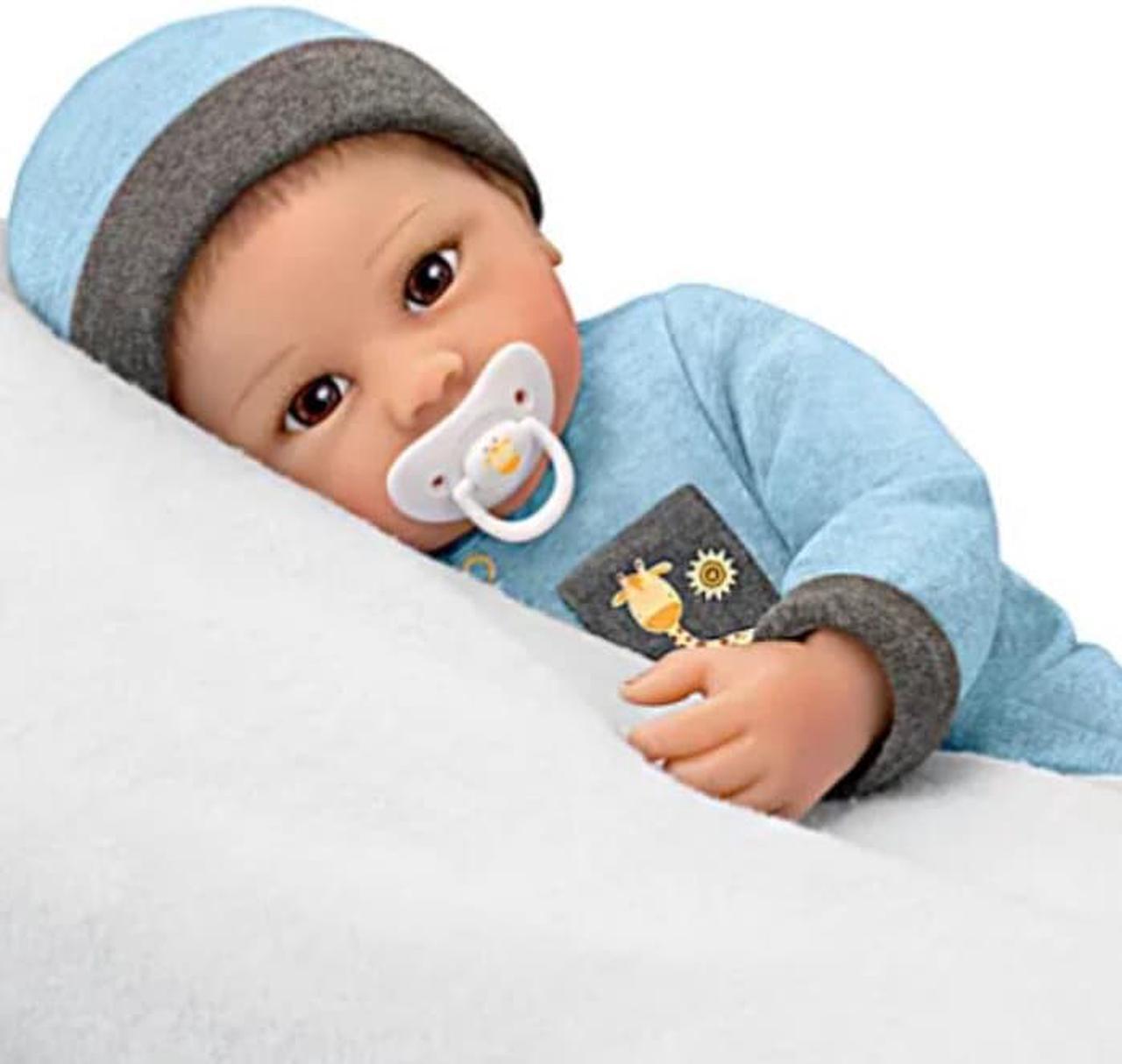 Alt view image 2 of 7 - The Ashton - Drake Galleries Oliver Poseable Baby Doll Breathes, Coos And Has A Heartbeat Hand painted & Weighted Soft Lifelike RealTouch® Vinyl by Master Doll Artist Linda Murray 19-inches