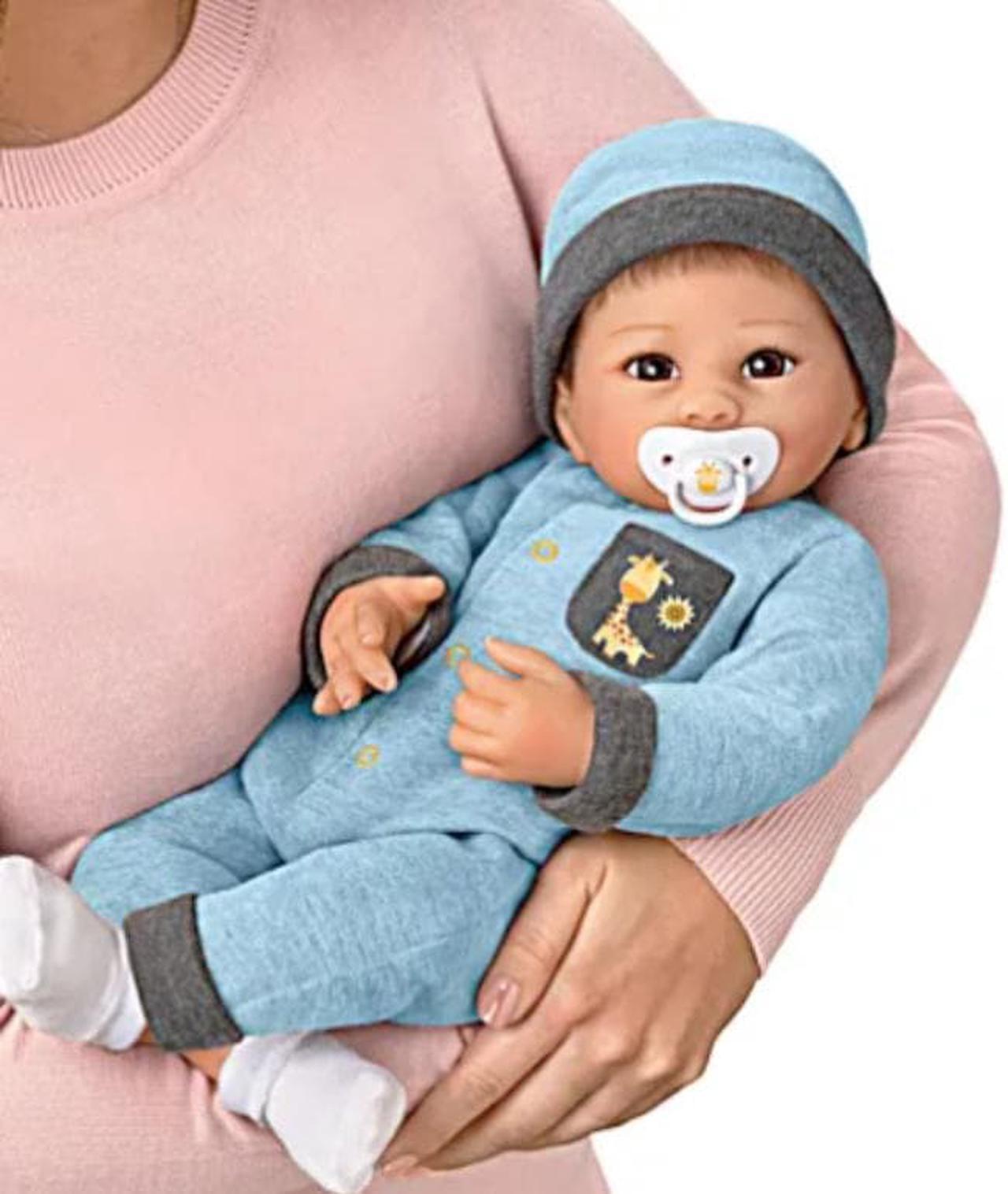 Alt view image 3 of 7 - The Ashton - Drake Galleries Oliver Poseable Baby Doll Breathes, Coos And Has A Heartbeat Hand painted & Weighted Soft Lifelike RealTouch® Vinyl by Master Doll Artist Linda Murray 19-inches