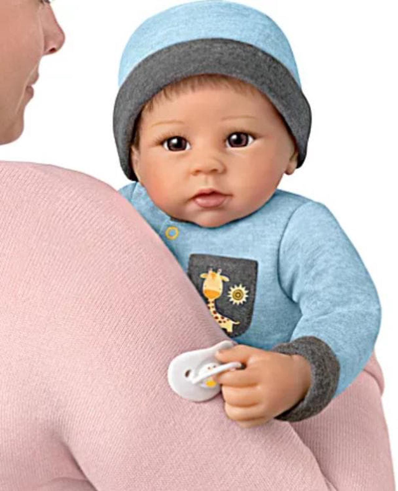 Alt view image 7 of 7 - The Ashton - Drake Galleries Oliver Poseable Baby Doll Breathes, Coos And Has A Heartbeat Hand painted & Weighted Soft Lifelike RealTouch® Vinyl by Master Doll Artist Linda Murray 19-inches