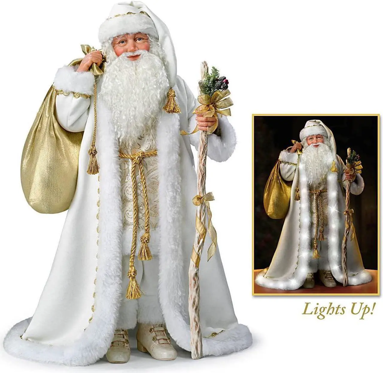 Alt view image 7 of 7 - The Ashton - Drake Galleries Ashton Drake Karen Vander Logt White Christmas Musical Santa Doll: Lights Up