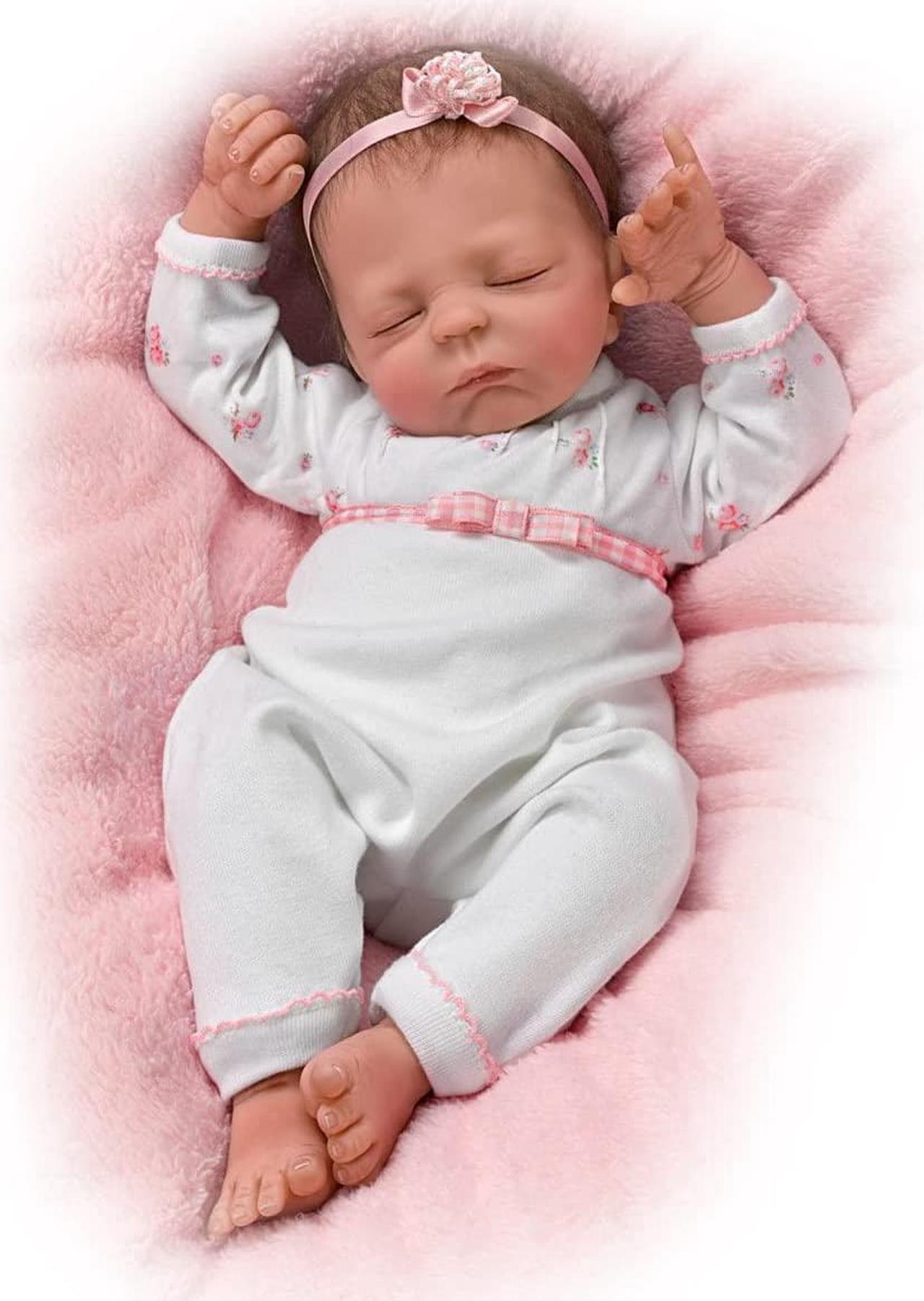 Alt view image 2 of 4 - The Ashton-Drake Galleries "Cuddle Caitlyn" with Warming Feature & Blanket So Truly Real® Vinyl Skin Weighted Baby Doll Lifelike & Realistic Newborn Baby Doll 17-inches