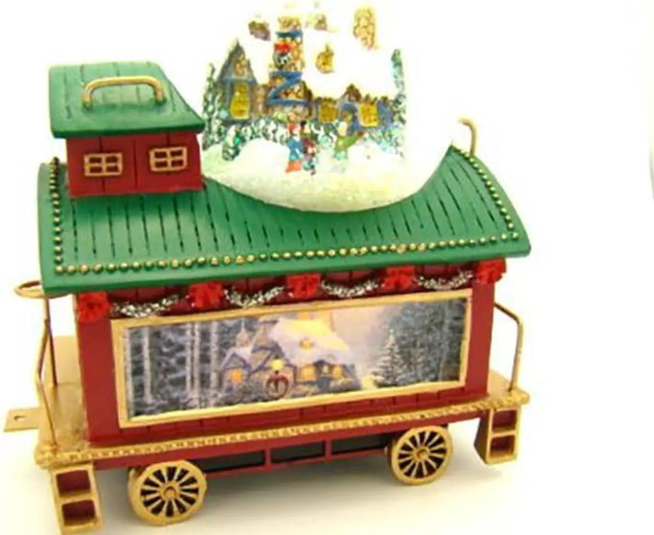 Main image of The Bradford Exchange Wonderland Express Miniature Snow Globe Collection: Silent Night Caboose Christmas Decoration by Thomas Kinkade