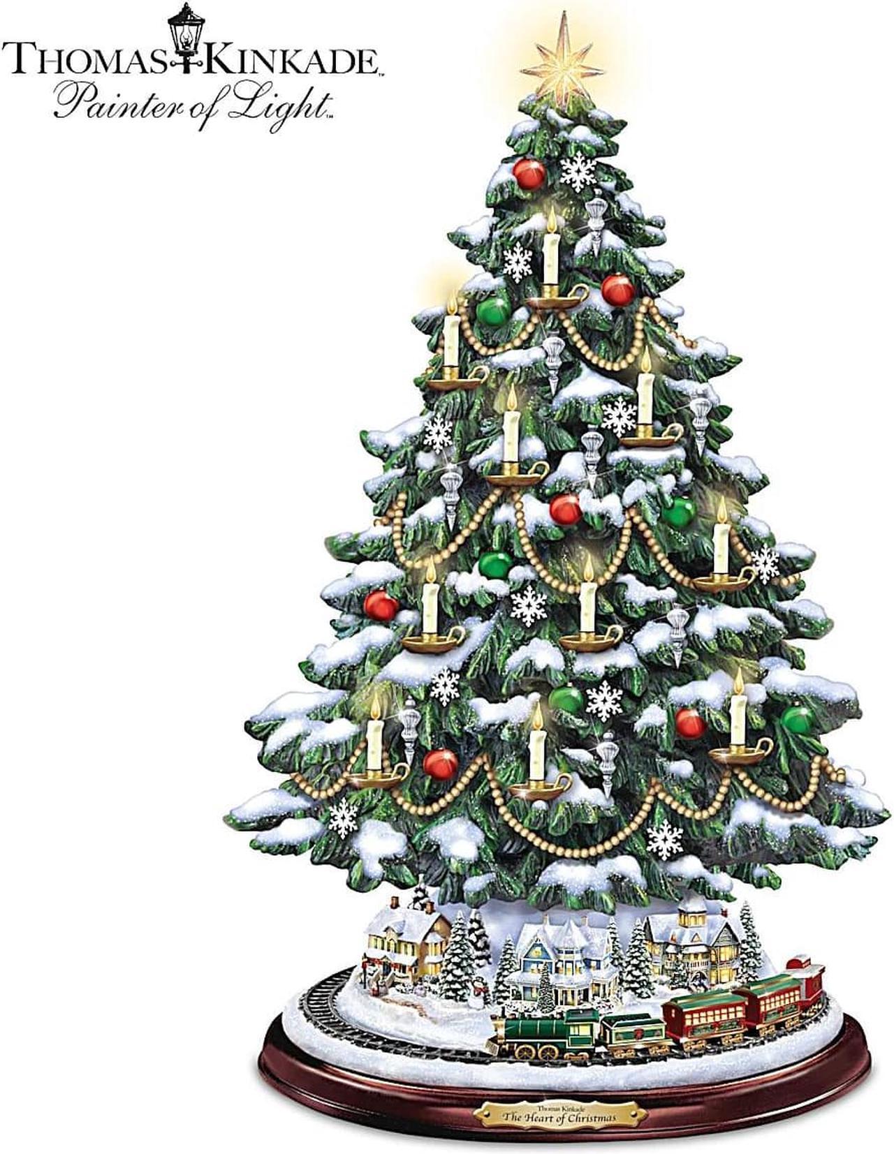 Main image of The Bradford Exchange Thomas Kinkade Candlelit Tabletop Tree with Lights and Music and Rotating Train