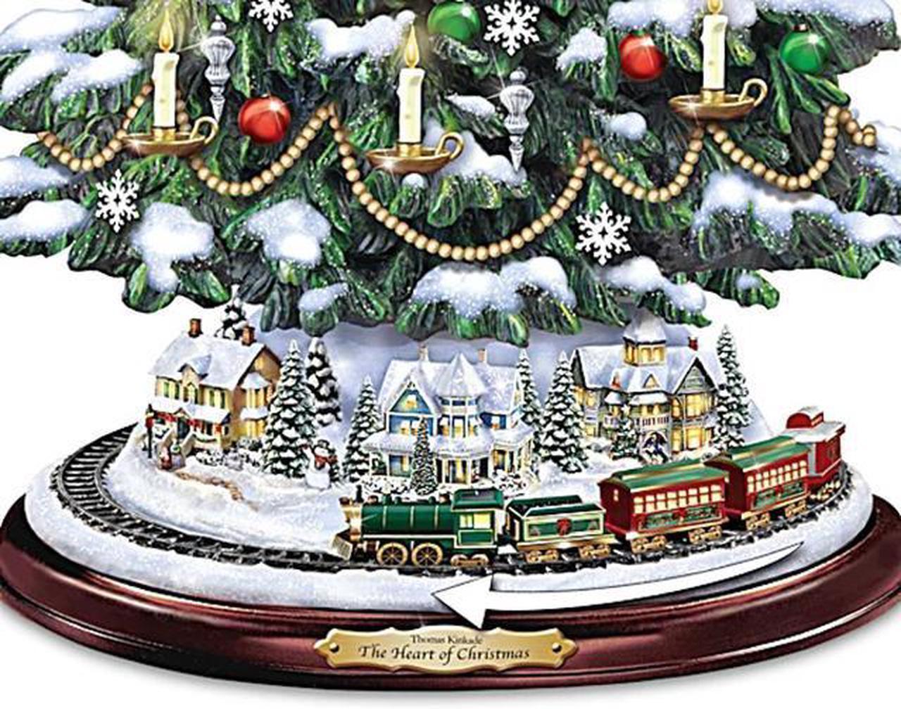 Alt view image 4 of 4 - The Bradford Exchange Thomas Kinkade Candlelit Tabletop Tree with Lights and Music and Rotating Train