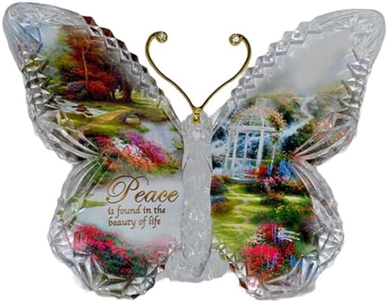 Main image of The Bradford Exchange Garden of Paradise Crystalline Butterfly Sculpture Collection PEACE by Thomas Kinkade 4.5-inches