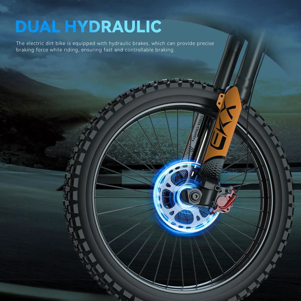 Alt view image 6 of 7 - EKX X21 MAX Electric Motorcycle for Adults 6000W(Peak) Motor Electric Dirt Bike with 60V 30AH Removable Battery, 19" x2 MTB Tire Full Suspension Mountain Bicycle, 52MPH/60Mile, Dual Hydraulic Shock